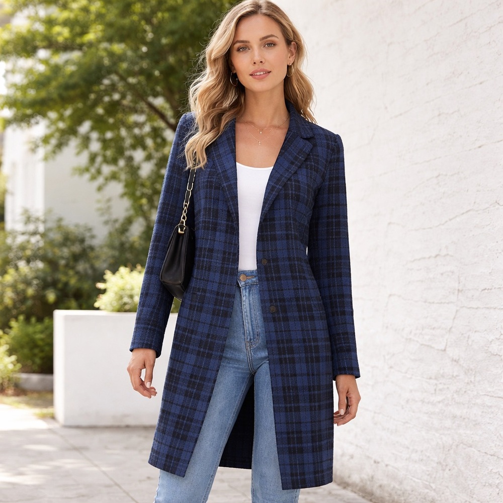Philosophy blue plaid coatigan shacket coat sweater medium